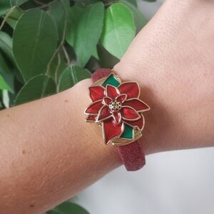 Peek A Boo Christmas Bracelet Watch Poinsettia Flower